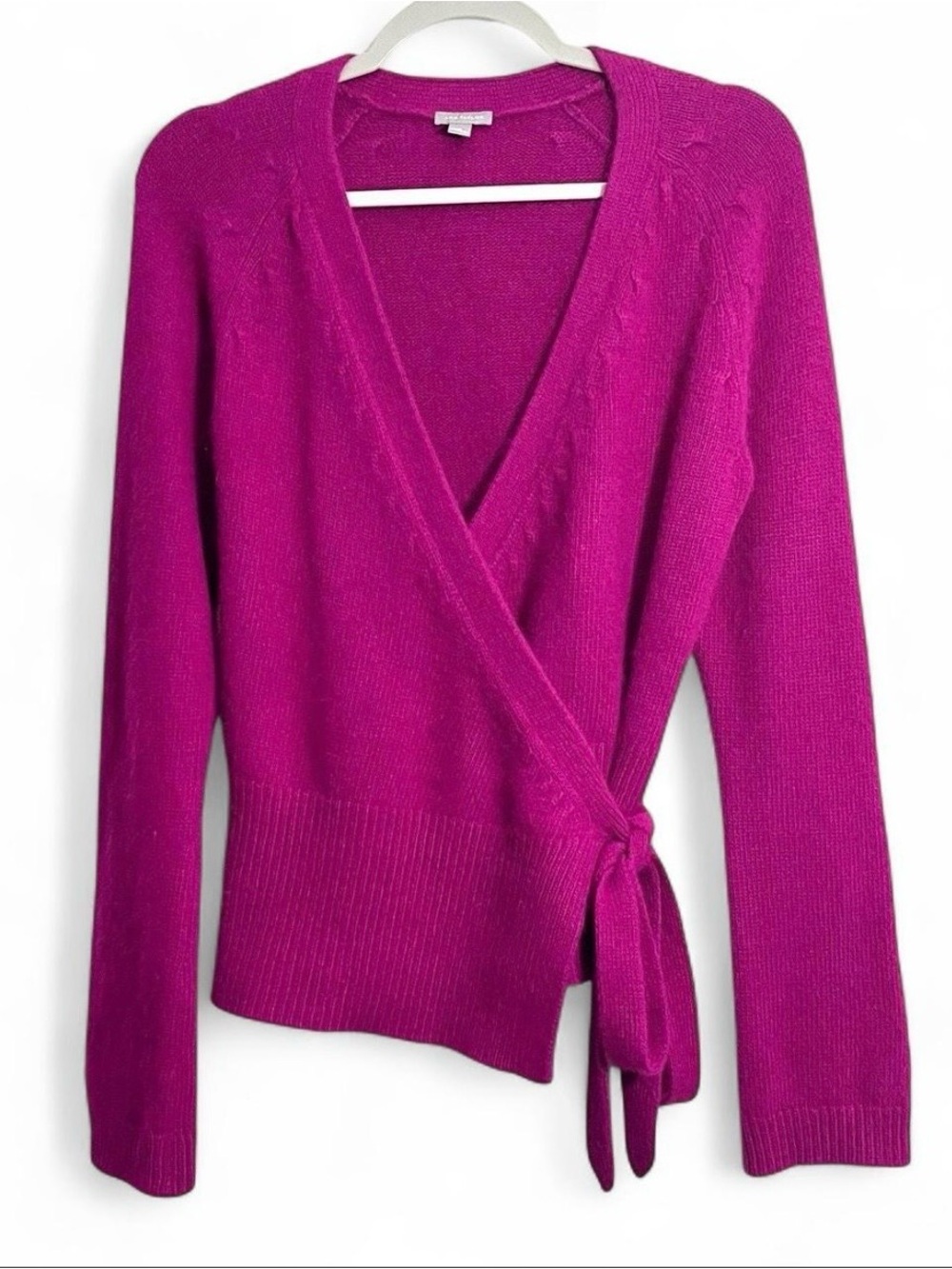 Ann Taylor Fuchsia Pink Angora Wool Blend Wrap Sweater Medium Holiday Ballet